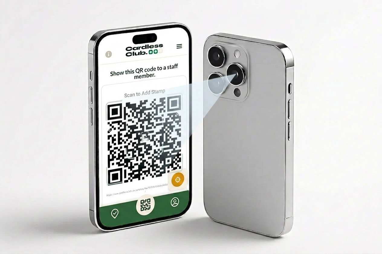 A customer showing their Cardless Club QR code to be scanned in store